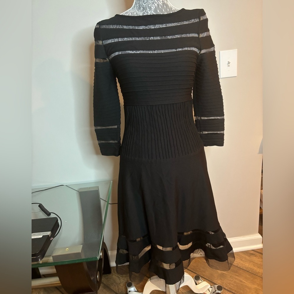Black Tadashi Shoji Mesh Sheer Stretch Whimsigoth Dark Fairy Coquette Dress S